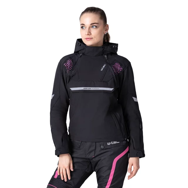 Női softshell motoros kabát W-TEC Annorack Lady, AirVent rendszer, Visionight fényvisszaverő elemek, szélálló softshell anyag, Air Mesh hálós bélés - fekete-homokszínű - fekete-rózsaszín