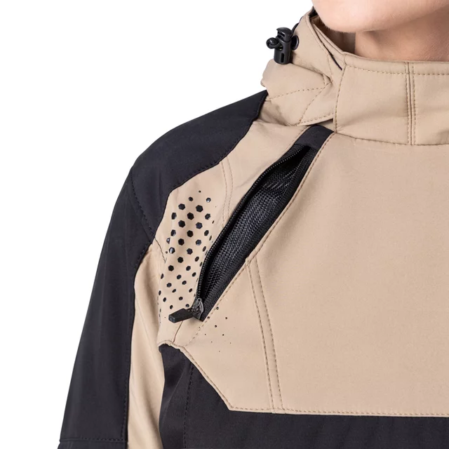 Női softshell motoros kabát W-TEC Annorack Lady, AirVent rendszer, Visionight fényvisszaverő elemek, szélálló softshell anyag, Air Mesh hálós bélés - fekete-homokszínű