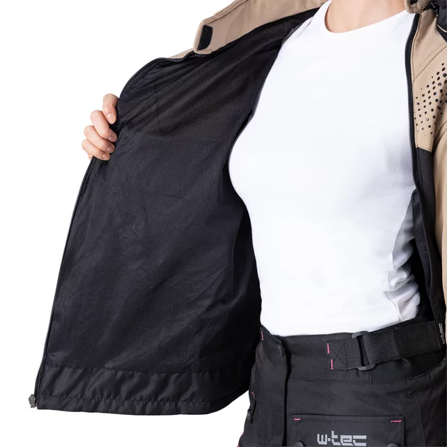 Női softshell motoros kabát W-TEC Annorack Lady, AirVent rendszer, Visionight fényvisszaverő elemek, szélálló softshell anyag, Air Mesh hálós bélés - fekete-homokszínű