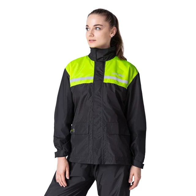 Motoros esőkabát W-TEC Rinstop, állítható ujjak, összehajtható, kopásálló, húzózsinór, Visionight fényvisszaverő elemek - fekete-fluo