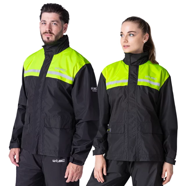 Motoros esőkabát W-TEC Rinstop, állítható ujjak, összehajtható, kopásálló, húzózsinór, Visionight fényvisszaverő elemek - fekete-fluo - fekete-fluo