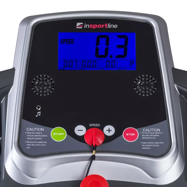 Biztonságos futópad inSPORTline Neblin, markolatokkal, 1.75LE, futófelület 122x40cm, max.6km/ó, Silent Block felfüggesztés, gyaloglópad, súly 46kg