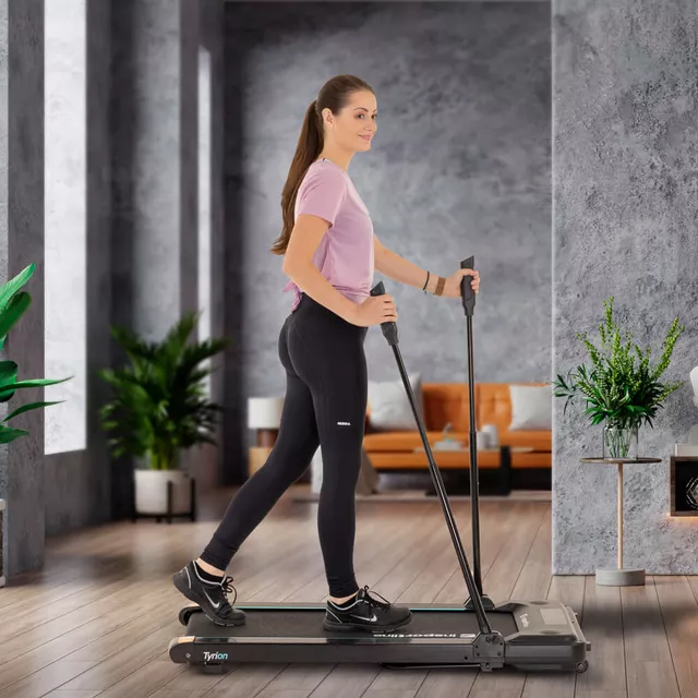 Gyaloglópad inSPORTline Tyrion, helytakarékos, 13cm magas, 100kg terhelhető, 100x39cm sétafelület, 0,8LE motor, 8 km/ó sebesség, túrabotok, motoros