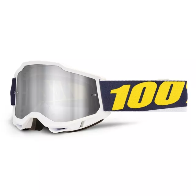 Motocross szemüveg 100% Accuri 2 Mirror, széles látószög, párásodásgátló bevonat, maximális védelem - Torc fehér, tükrös plexi