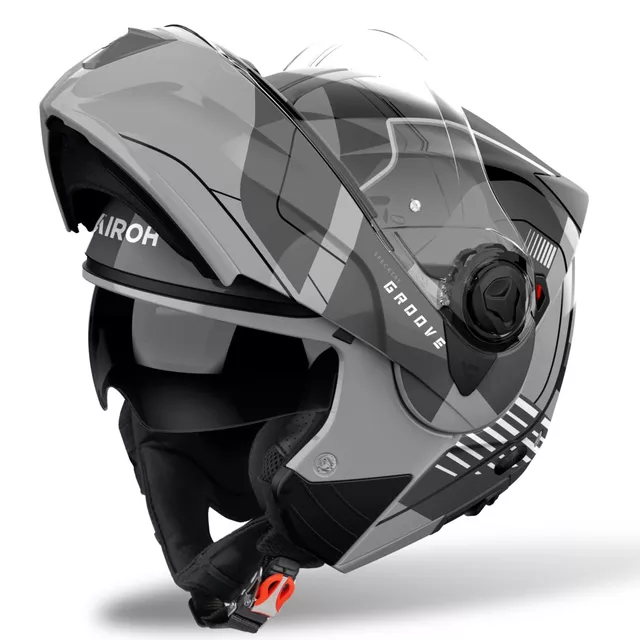 Felnyitható bukósisak AIROH SPECKTRE Groove P/J szürke fényes, extra széles UV plexi, szerszám nélküli napellenző eltávolítás