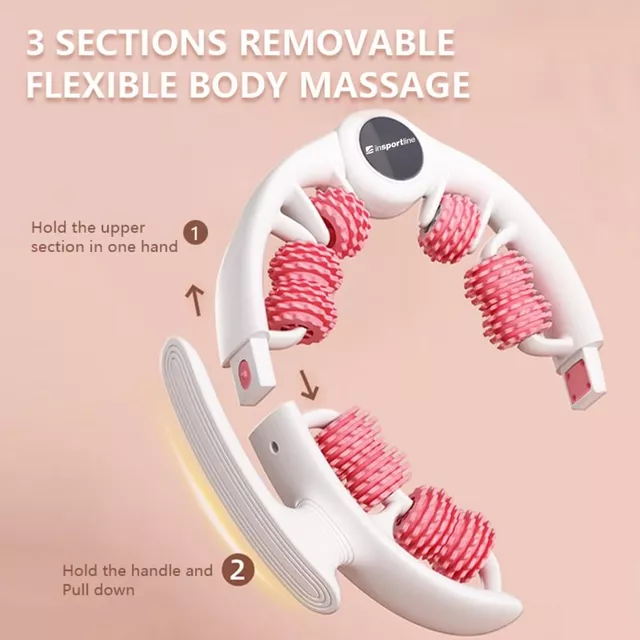 Multifunkcionális masszírozó inSPORTline Alesaki, 8 masszázsgörgő, kibontható, ergonomikus forma fogantyúkkal, könnyű és tartós konstrukció