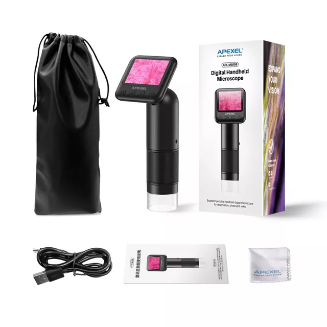 Digitális mikroszkóp Apexel 400X-800X LCD kijelzővel, 32 GB-os SD kártya, beépített újratölthető akkumulátor