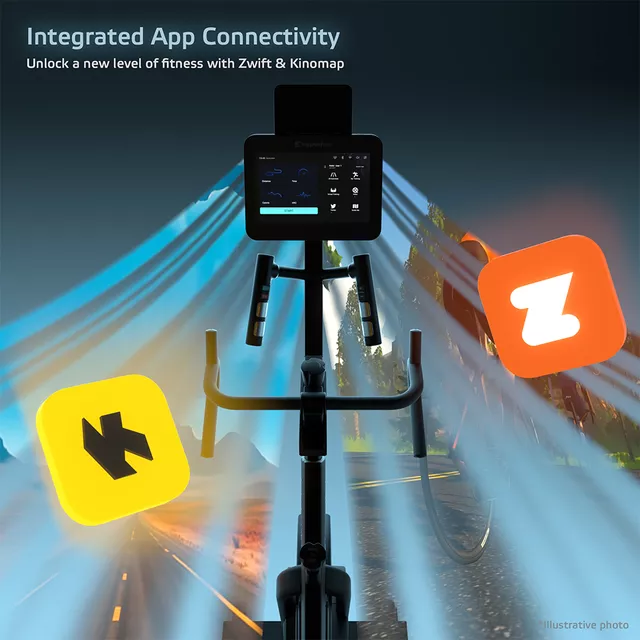 Szobakerékpár inSPORTline ZenRoute 300, masszív felépítés, áttekinthető 10,1"-os TFT-kijelző, többfunkciós fogantyúk