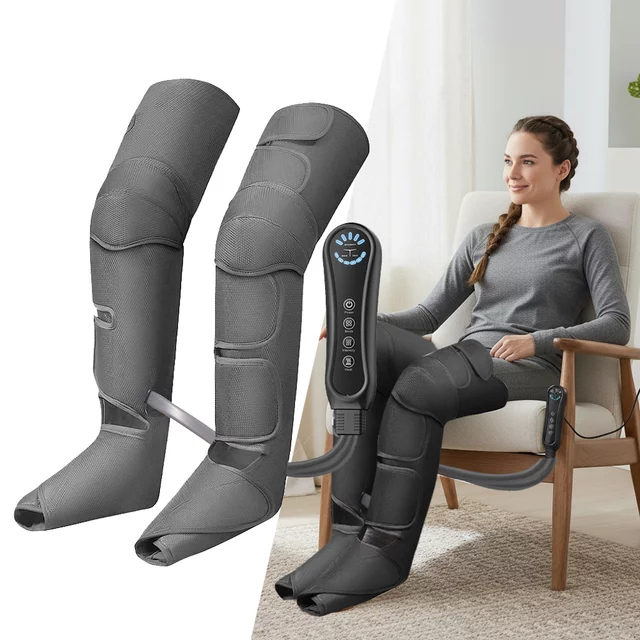 inSPORTline Beinhowair II kompressziós lábmasszírozó csizma, légpárnás, tépőzáras, 5 intenzitási szint, 3 masszázsmód - szürke - szürke