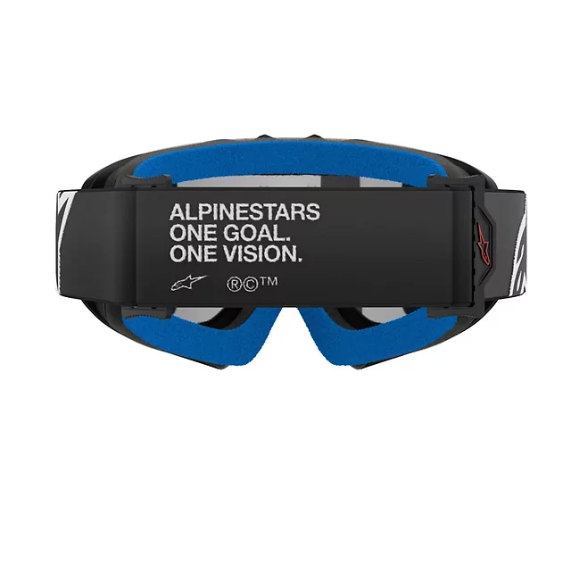 Gyermek motokrossz szemüveg Alpinestars Vision Mirror Youth, kétrétegű arcpárna, rugalmas keret, keretbe integrált szellőzőnyílás, 40 mm szövött pánt - Corp fekete, tükrös ezüstös plexi