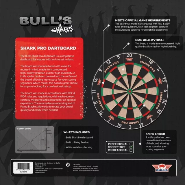 Szizál darts tábla Bull's Shark Pro II, vékony pengés drót, Rotate Fix Bracket rögzítő rendszer, tartós konstrukció, professzionális minőség