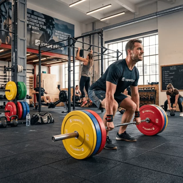 Gumírozott súlytárcsa inSPORTline Bumper Plate Go 10 kg 50 mm, minőségi kivitelezés, vonzó színkialakítás, kopásálló, tartós ütköző gumi