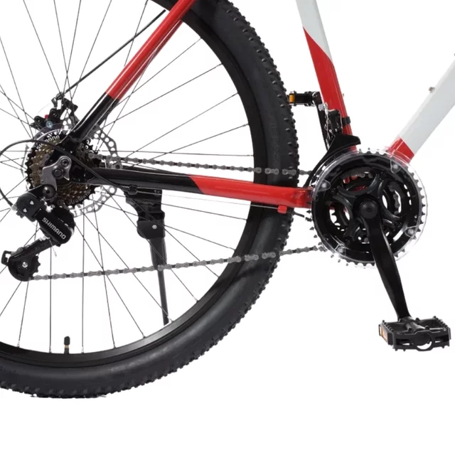 Mountain bike Olpran CANIS 27,5", 18 sebességes Shimano hajtás, könnyű alumínium váz, széles áttételtartomány, kiváló stabilitás,zökkenőmentes haladás - fehér/sötét petróleumszínű/sötétpiros