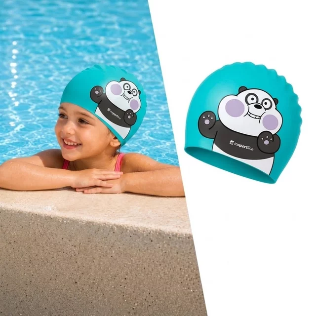 Gyerek úszósapka inSPORTline Swimino, könnyű és strapabíró anyag, aranyos kialakítás, könnyen felhelyezhető - Panda