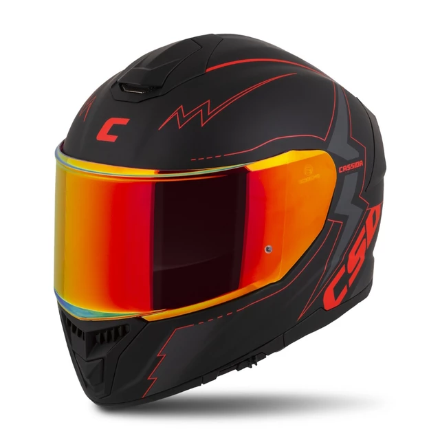 Motoros bukósisak Cassida Integral GT 2.1 Flash matt fekete/metál piros/sötét szürke, üvegszálas kompozit héj, SOS rendszer, ECE 22.06 típusjóváhagyás