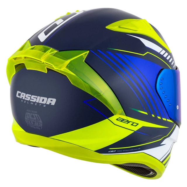 Motoros bukósisak Cassida Aero Drome kék/fluoreszkáló sárga/világoskék/fehér