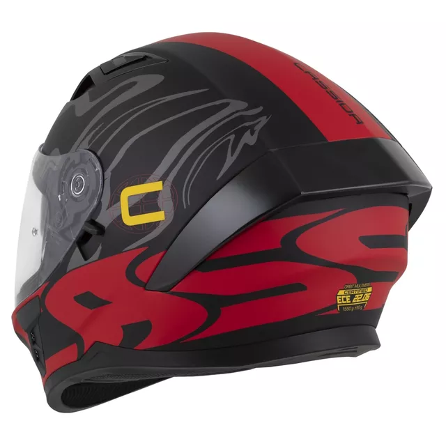 Motoros bukósisak Cassida Orbit Multivers matt fekete/piros/szürke/sárga, polikarbonát héj, tanúsítvány, napellenző, Pinlock® 70 fóliához előkészített