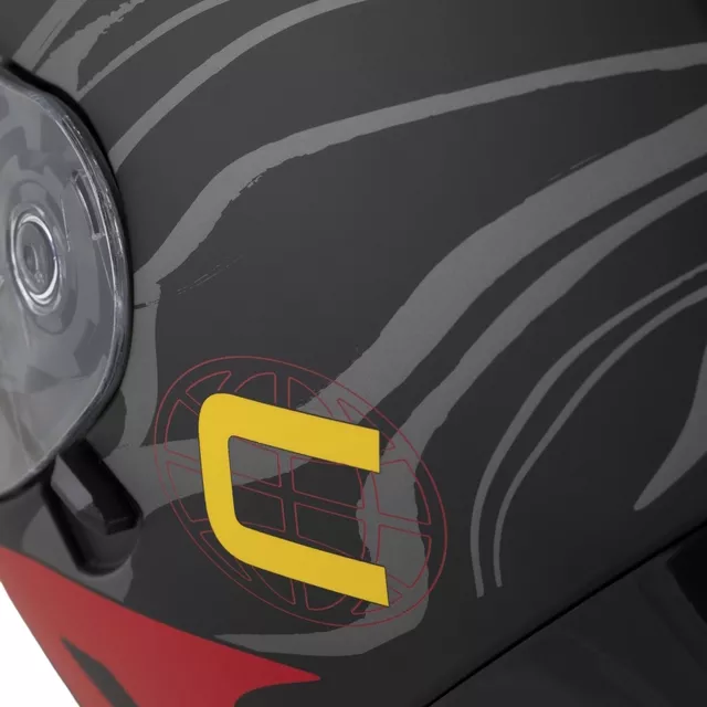 Motoros bukósisak Cassida Orbit Multivers matt fekete/piros/szürke/sárga, polikarbonát héj, tanúsítvány, napellenző, Pinlock® 70 fóliához előkészített