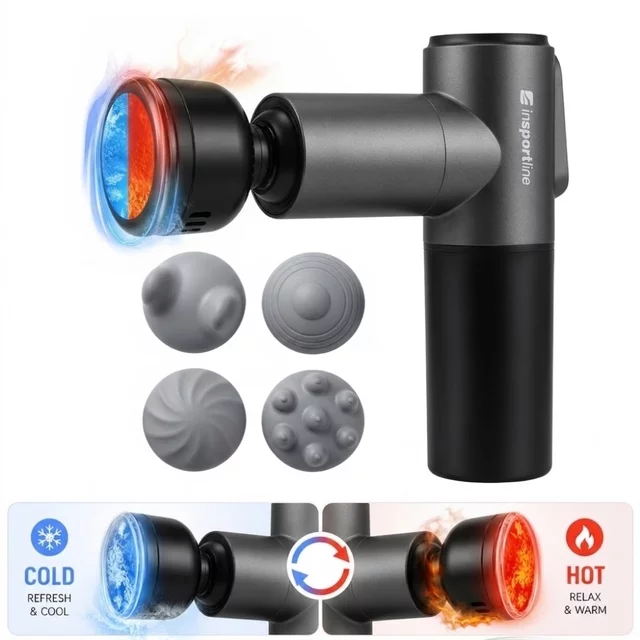 Hideg/meleg masszázspisztoly inSPORTline IceBlaze, 2400 mAh, 1600-2800 fordulat/perc, 6 mm lökethossz, 5 sebességfokozat, 5 fűtési és hűtési fokozat