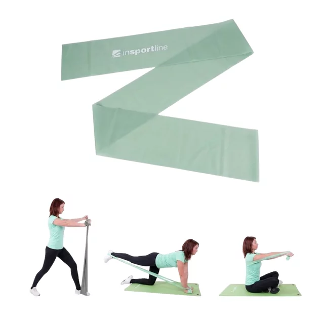 Fitnesz gumiszalag inSPORTline Clingy 170cm/3 kg menta, széles körű felhasználási és rögzítési lehetőség, folyamatos ellenállás, nedvességállóság