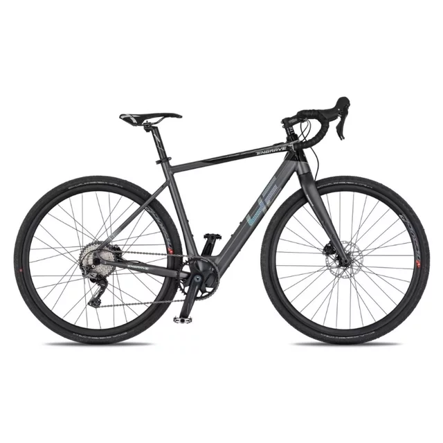 Gravel elektromos kerékpár 4EVER ENGRAVE PRO 28", beépített akkumulátor, SHIMANO GRX 1x11 egysebességes hajtásrendszer, SCHWALBE gumiabroncsok - titán/hologram - titán/hologram
