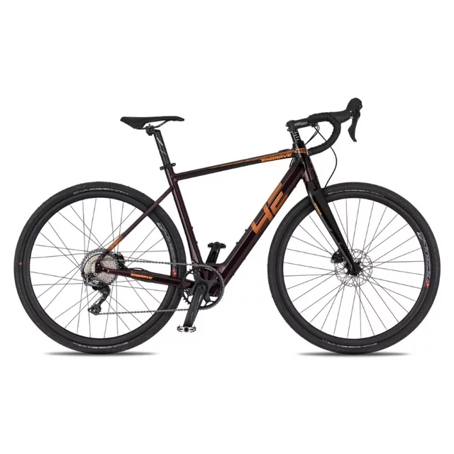 Gravel elektromos kerékpár 4EVER ENGRAVE PRO 28", beépített akkumulátor, SHIMANO GRX 1x11 egysebességes hajtásrendszer, SCHWALBE gumiabroncsok - titán/hologram - bársony/metál bronz