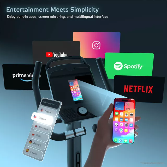 Szobakerékpár inSPORTline ZenBike 600, USB-port, max. 150kg, alkalmazások, HRC és WATT program, 7kg lendkerék, mágnesfékes