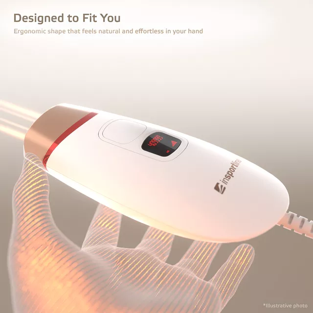 IPL epilátor inSPORTline Eriva, kijelző,  bőrközelség-érzékelés, otthoni használat, védőszemüveg, borotva, ergonomikus kialakítás