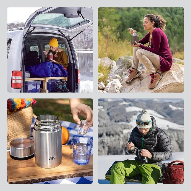 Ételtermosz Esbit Sculptor FJ750SC-2 0,75 l, 18/8 rozsdamentes acél, 100% szivárgásmentes kupak, csúszásmentes felület, a kupak tálként is használható - Sarki Kék