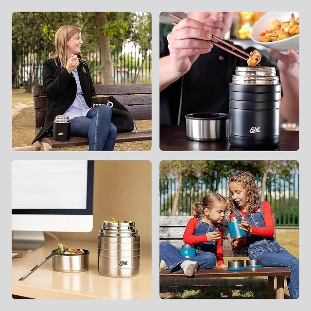 Ételtermosz Esbit Sculptor FJ750SC-2 0,75 l, 18/8 rozsdamentes acél, 100% szivárgásmentes kupak, csúszásmentes felület, a kupak tálként is használható - Sarki Kék