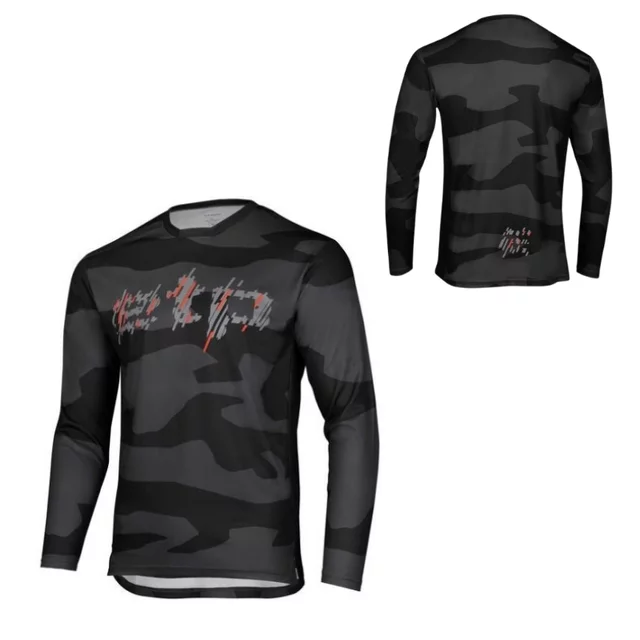 Férfi hosszú ujjú kerékpáros felső Etape Rocky, laza sportos szabás, funkcionális anyag, fokozott izzadságelvezető hatékonyság - fekete/piros - fekete/piros