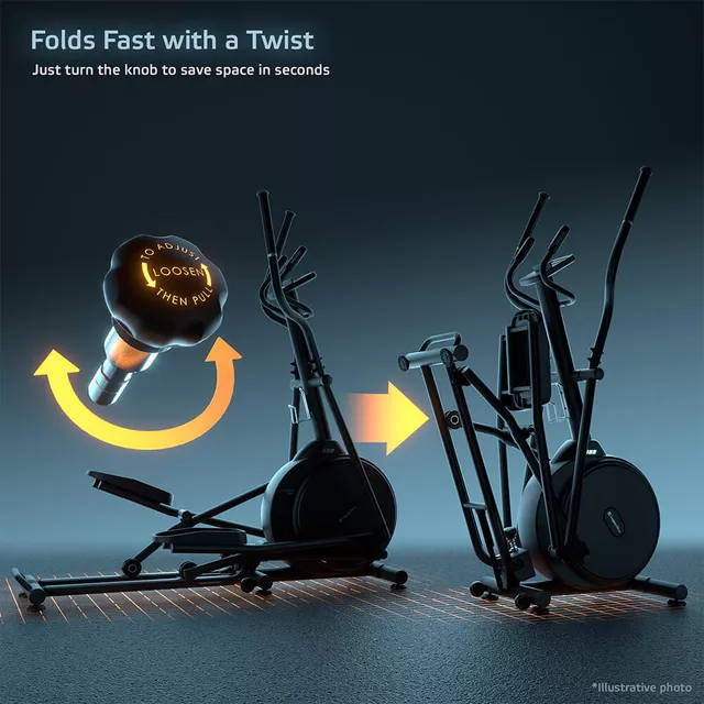 Ellipszis tréner inSPORTline ZenStride 200, helytakarékos, összecsukható, mozgatható, kényelmes, halk, első lendkerekes, elektromos, max.120kg