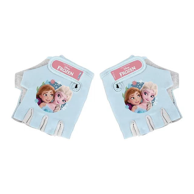 Gyerek kerékpáros kesztyű Frozen II - világoskék, tépőzáras rögzítés, légáteresztő rugalmas anyag, elvezeti az izzadságot