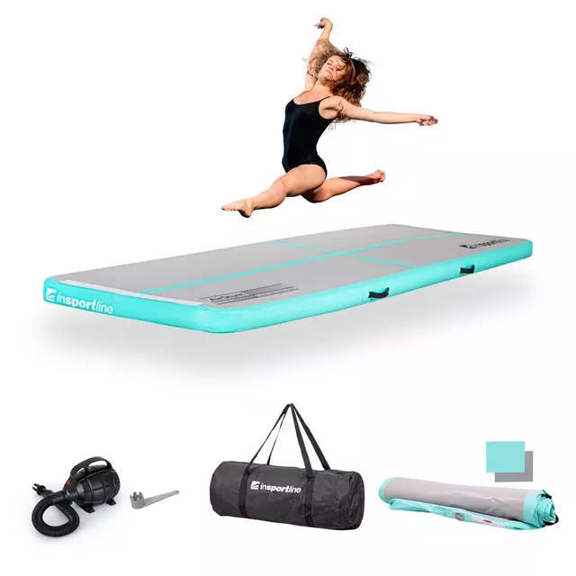 Airtrack elektromos pumpával inSPORTline Airstunt 300x100x10 cm, rugalmas anyag, Drop Stitch technológia, megerősített varratok