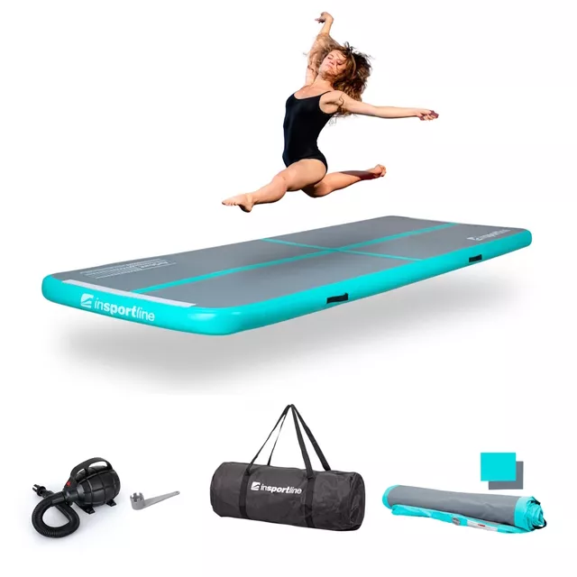 Airtrack elektromos pumpával inSPORTline Airstunt 500x100x10 cm, Drop Stitch technológia, javítókészlet, rugalmas anyag, megerősített varratok