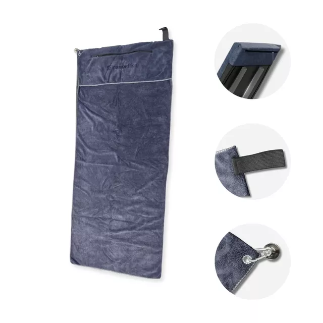 Fitness törölköző inSPORTline Benchbuddy 120x50 cm, táska, cipzáras zseb, felerősíthető padra/székre