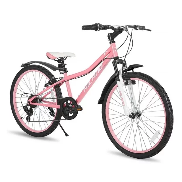 Junior hegyikerékpár Hiland Climber 24", 125-150 cm, sportnyereg, széles MTB-kormány, Shimano hátsó váltó, V-fékek, kettős falú alumínium felnik - fekete