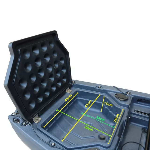 Összecsukható pedálos kajak inSPORTline Rhoner Urban Camo, fogantyú, horgászbottartó, lehajtható ülés, egyszerű kormányvezérlés, tárolórekeszek,38 kg