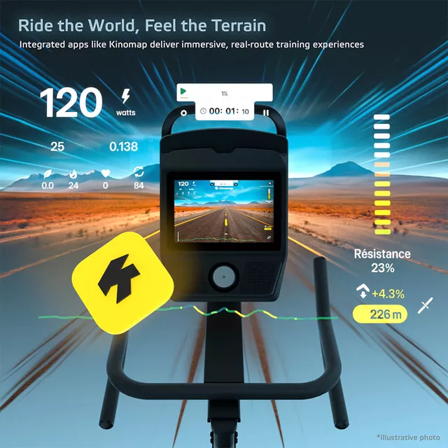Szobakerékpár inSPORTline ZenRoute 1200, HRC program, 22kg lendkerék, italtartó, 10,1" TFT érintőképernyő, ékszijas, max. 150kg