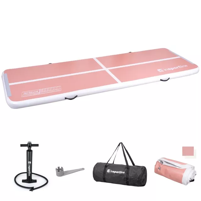 Airtrack kézi pumpával inSPORTline Airstunt 300x100x10 cm, rugalmas anyag, Drop Stitch technológia, javítókészlet, hordtáska, megerősített varratok