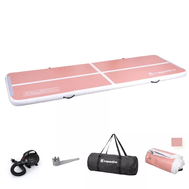 Airtrack elektromos pumpával inSPORTline Airstunt 400x100x10 cm, Drop Stitch technológia, javítókészlet, rugalmas anyag, megerősített varratok