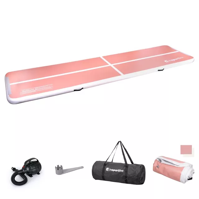 Airtrack elektromos pumpával inSPORTline Airstunt 500x100x10 cm,  Drop Stitch technológia, javítókészlet, rugalmas anyag, megerősített varratok