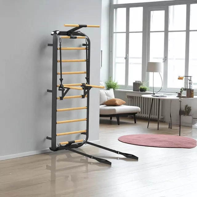 Bordásfal inSPORTline Wootkit 220×86 cm, 8 kör alakú lépcsőfok, falhoz rögzítés, könnyű karbantartás, egyszerű és gyors összeszerelés