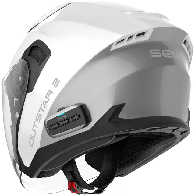 Motoros bukósisak headsettel SENA Outstar 2, Mesh Intercom 3.0, Wave Intercom, mikrométeres csat, második generációs HD hangszórók - fényes fehér