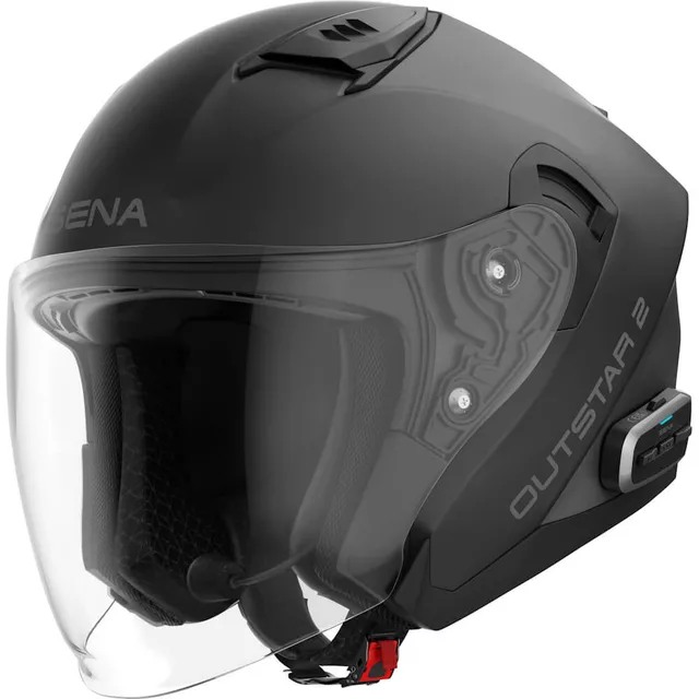 Motoros bukósisak headsettel SENA Outstar 2, Mesh Intercom 3.0, Wave Intercom, mikrométeres csat, második generációs HD hangszórók - fényes fehér - matt fekete
