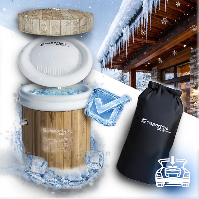 Hordozható edzőkád inSPORTline FrostZen Pro II WDL, tartós dupla héj, felső felfújható perem, 6 támasztóláb, 5 réteg szigetelés