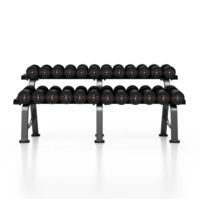 Gumírozott acél súlyzók 5-32,5 kg állvánnyal - Marbo Sport, 552kg, 24db egykezes súlyzó, acél, gumírozott, tartóval, kétsoros állvány