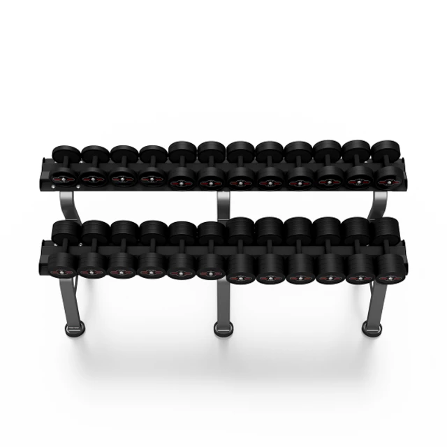 Gumírozott acél súlyzók 5-32,5 kg állvánnyal - Marbo Sport, 552kg, 24db egykezes súlyzó, acél, gumírozott, tartóval, kétsoros állvány