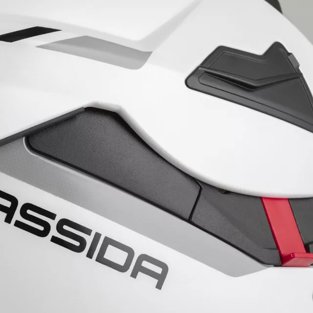 Felhajtható sisak Cassida MultiFlip Solid P/J, Pinlock 70 fólia, napellenző, szellőzőrendszer zárható szellőzőnyílásokkal - fehér gyöngy/fekete