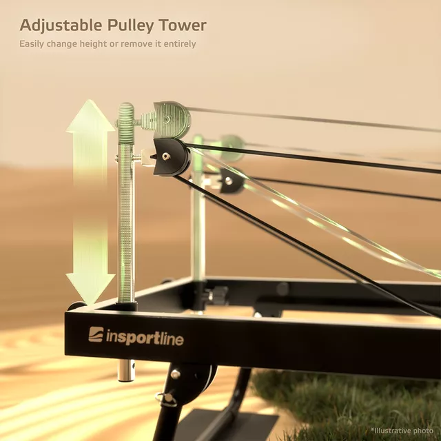 Reformer pilates inSPORTline Auraler, kettős ellenállási rendszer, összecsukható acélszerkezet, görgők a könnyű kezeléshez